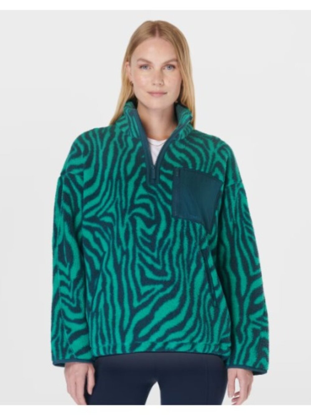 Sweaty Betty Womens Karma Half-Zip Printed Fleece Top - Green Zebra M